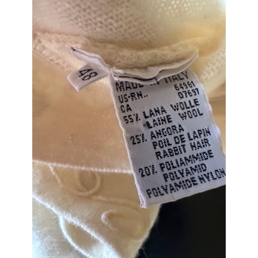 United Colors Of Benetton Cream Cardigan‎ Embroidered Collar Angora Wool Preppy - Picture 5 of 6